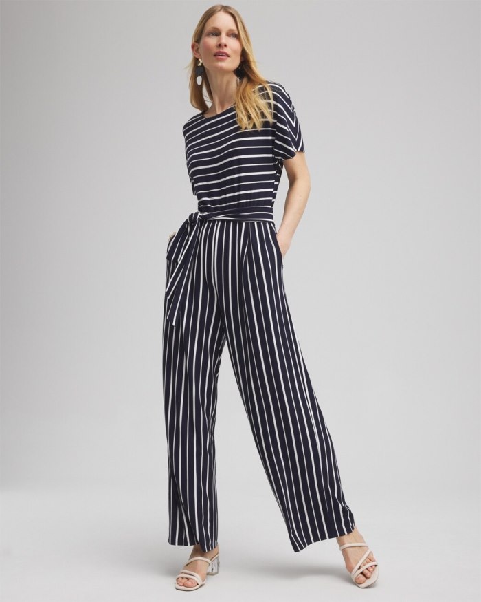 Women's Dolman Stripe Jumpsuit - Classic Navy - Click Image to Close