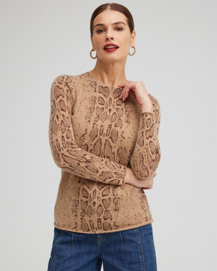 Women's Cashmere Snake Crew Neck Sweater - Brown