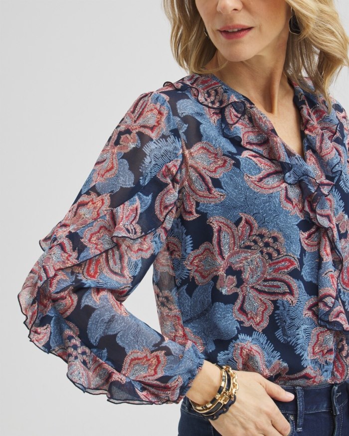 Women's Ruffle Detail Floral Blouse - Ginger Rose