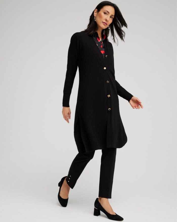 Women's Cashmere Blend Duster Cardigan - Black - Click Image to Close