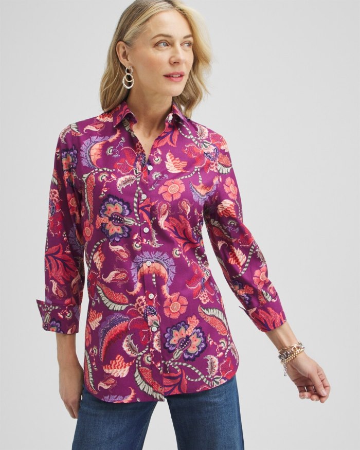 Women's No Iron Stretch Paisley Shirt - Plumberry