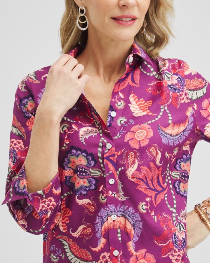 Women's No Iron Stretch Paisley Shirt - Plumberry