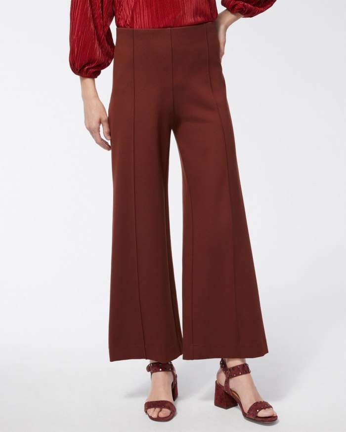 Women's Ponte Pintuck Wide Leg Ankle Pants - Chocolate Fondant