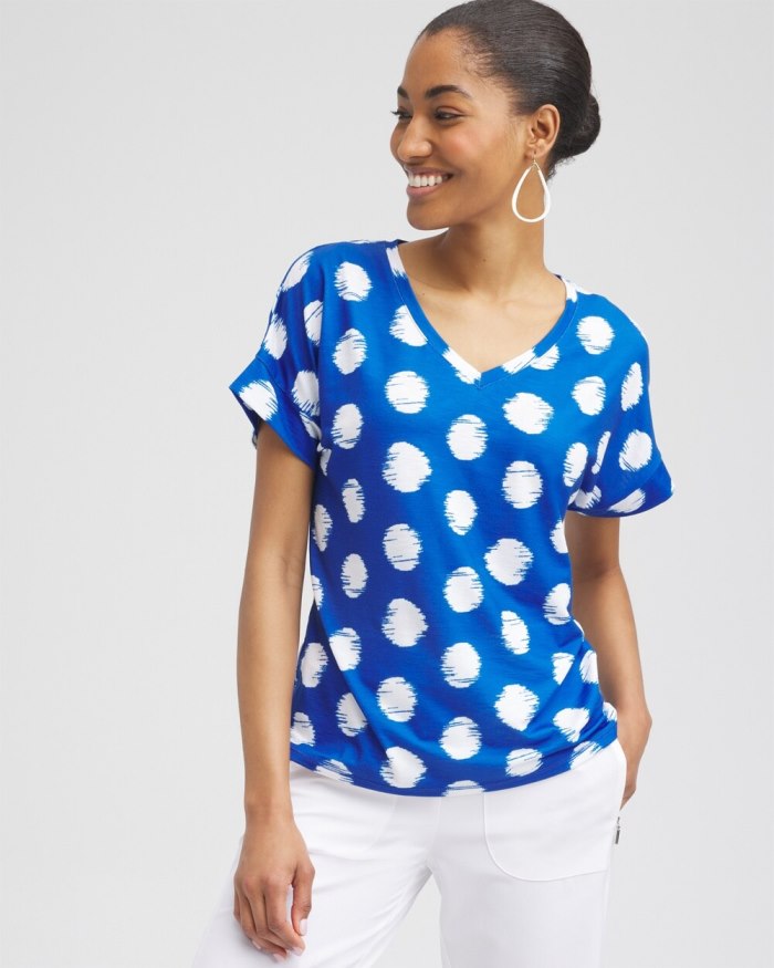 Women's Zenergy Dots Drop Shoulder Tee - Intense Azure - Click Image to Close