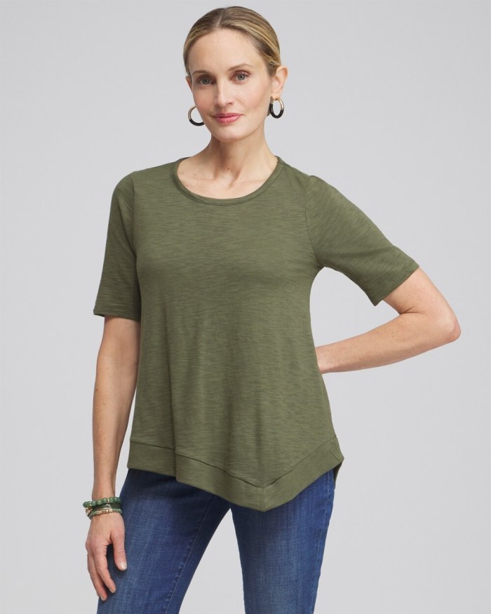 Women's Asymmetrical Elbow Sleeve Tee - Olive