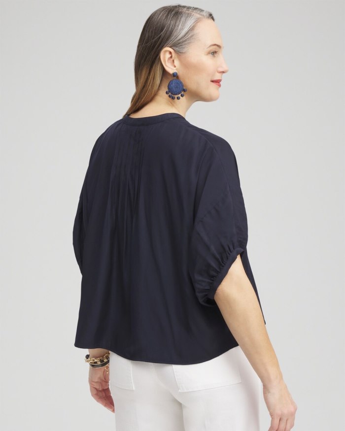 Women's Pintuck Dolman Sleeve Shirt - Classic Navy