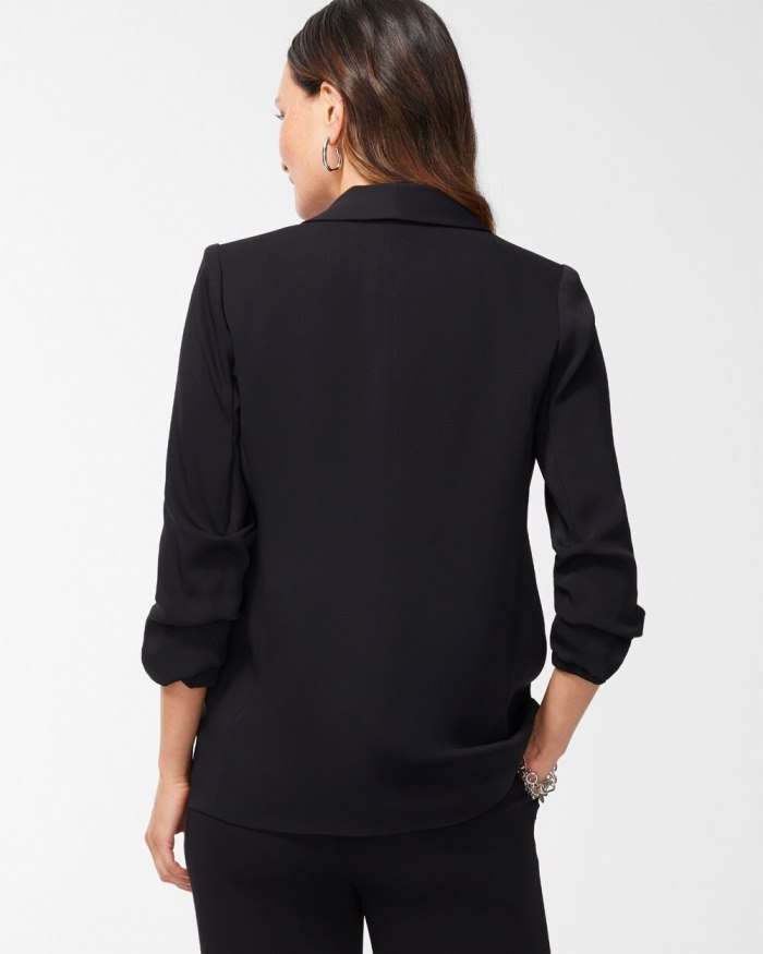 Women's Ruched Sleeve Blazer - Black