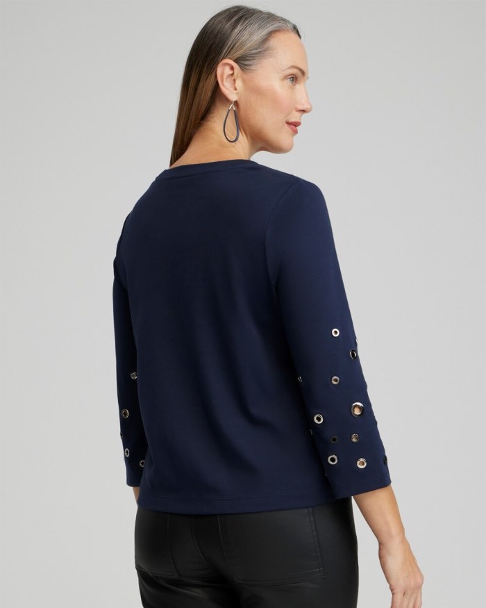 Women's Grommet Detail Tee - Classic Navy