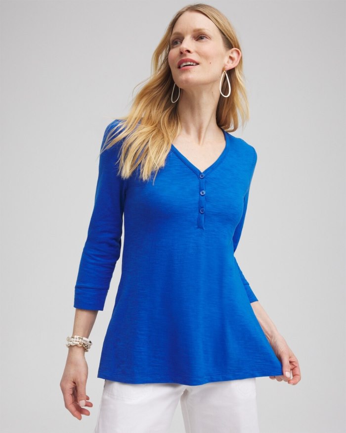 Women's Henley Side Slit Tunic - Intense Azure