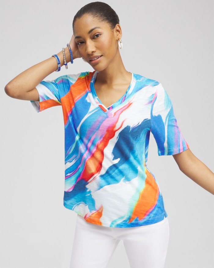 Women's Abstract Elbow Sleeve A-line Tee - Intense Azure