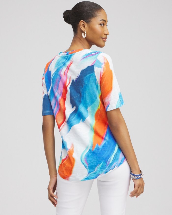 Women's Abstract Elbow Sleeve A-line Tee - Intense Azure