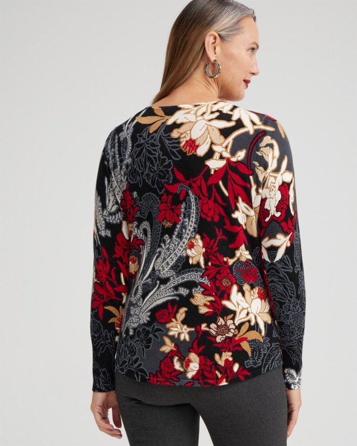 Women's Scrolls V-neck Pullover Sweater - Wild Poppy