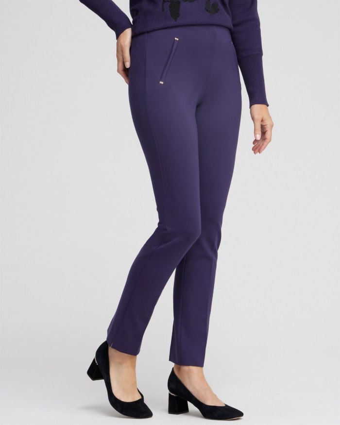 Women's Juliet Ponte Trim Detail Ankle Pants - Dewberry - Click Image to Close