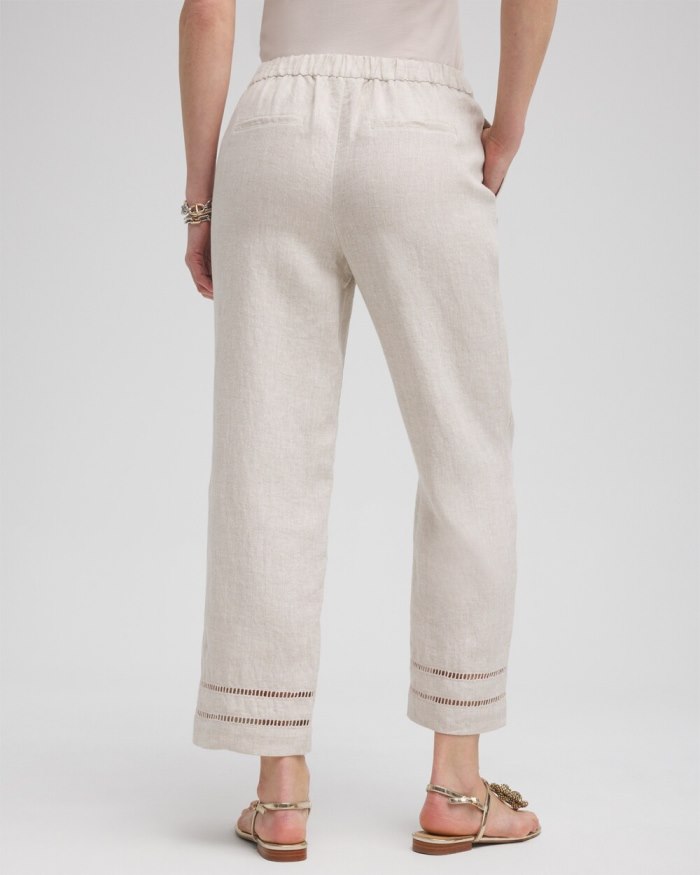 Women's Linen Ladder Trim Cropped Pants - Oatmeal