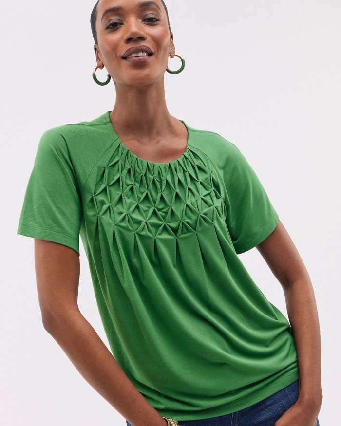 Women's Touch of Cool Smocked Top - Verdant Green