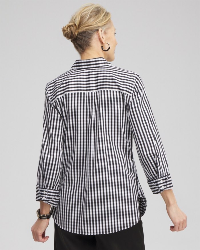 Women's No Iron Stretch Gingham Shirt - Black