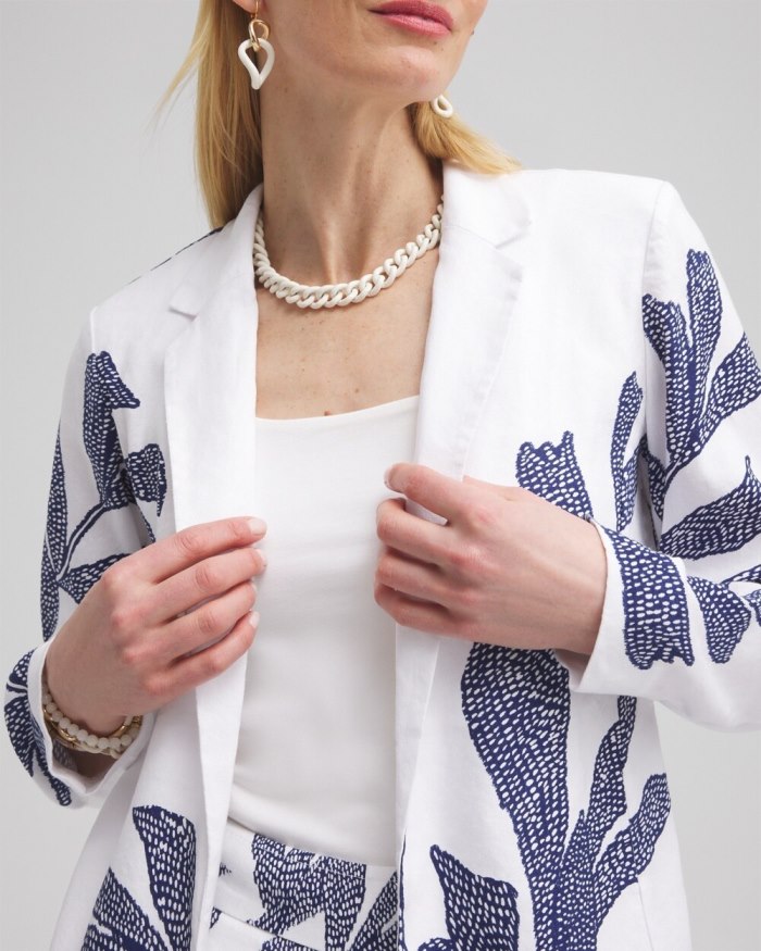 Women's Printed Linen Blend Stretch Blazer - Alabaster