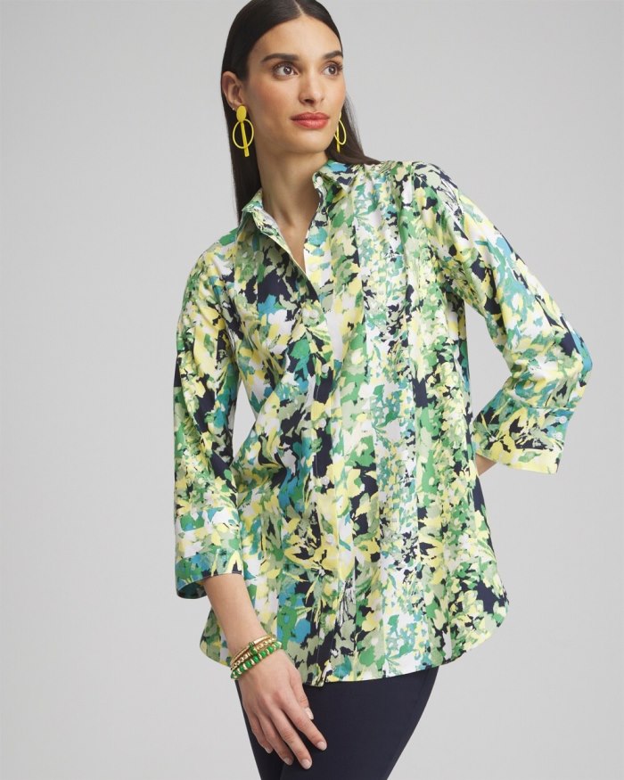 Women's No Iron Stretch Floral 3/4 Sleeve Tunic - Verdant Green