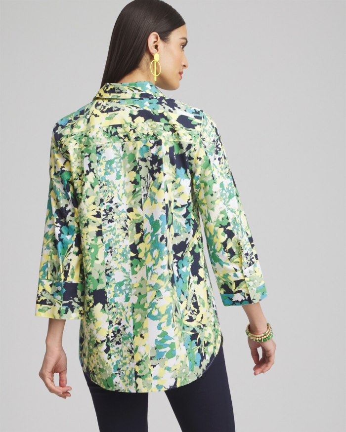 Women's No Iron Stretch Floral 3/4 Sleeve Tunic - Verdant Green