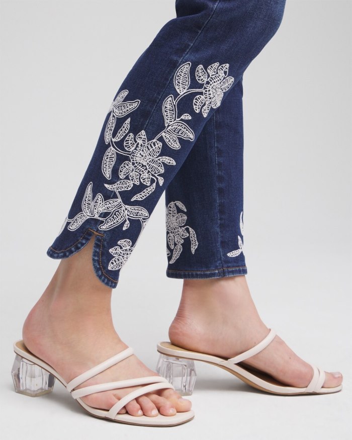 Women's Embroidered Pull-on Ankle Jeggings - Morwenna Indigo