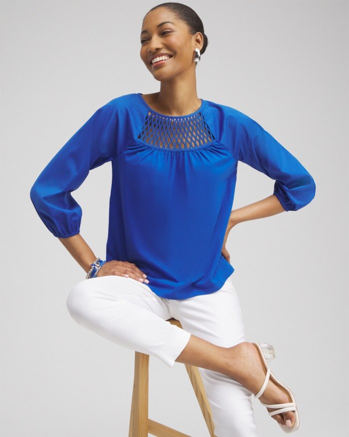 Women's Lattice Detail Top - Intense Azure