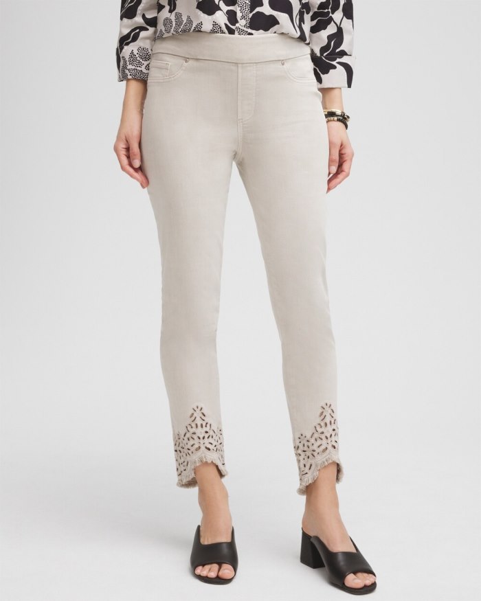 Women's Eyelet Tulip Hem Pull-on Ankle Jeggings - Light Smokey Taupe - Click Image to Close