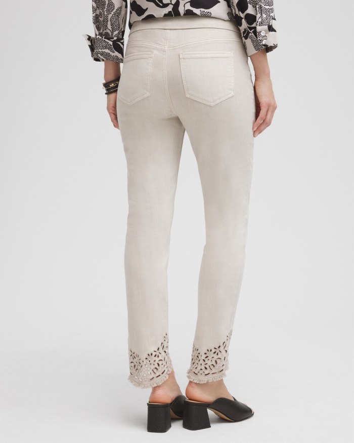 Women's Eyelet Tulip Hem Pull-on Ankle Jeggings - Light Smokey Taupe