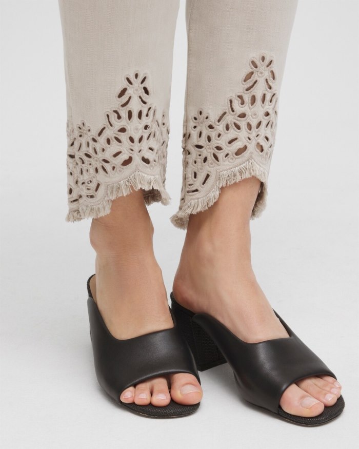 Women's Eyelet Tulip Hem Pull-on Ankle Jeggings - Light Smokey Taupe