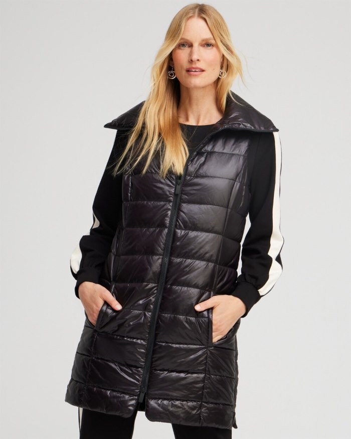 Women's Zenergy Long Quilted Vest - Black - Click Image to Close