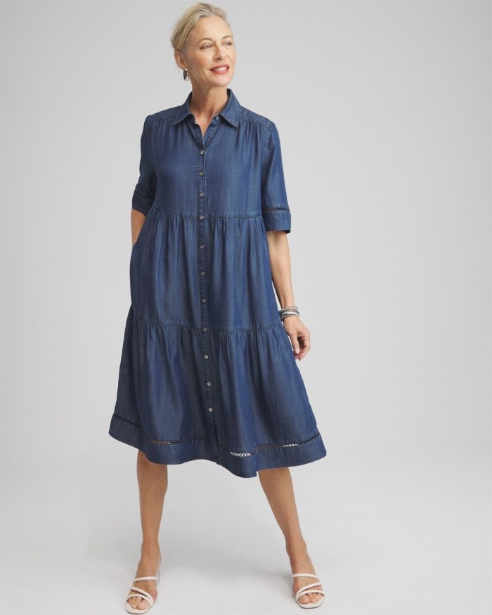 Women's Eyelet Trim Midi Dress - Marina Bay Indigo - Click Image to Close