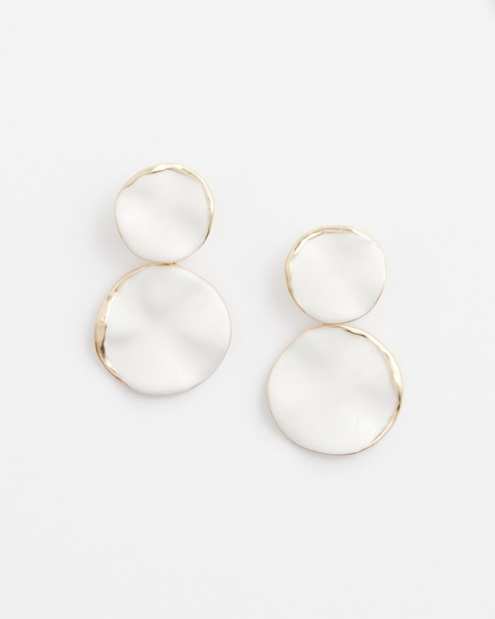 Women's White Round Drop Earrings - White - Click Image to Close