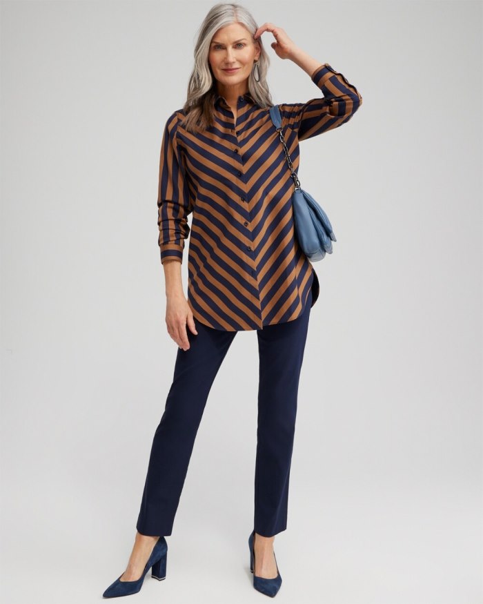 Women's No Iron Stretch Stripe Tunic - Classic Navy