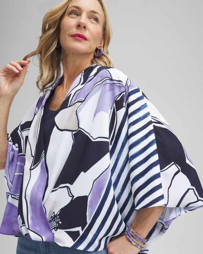 Women's Floral Surplice Poncho - Classic Navy