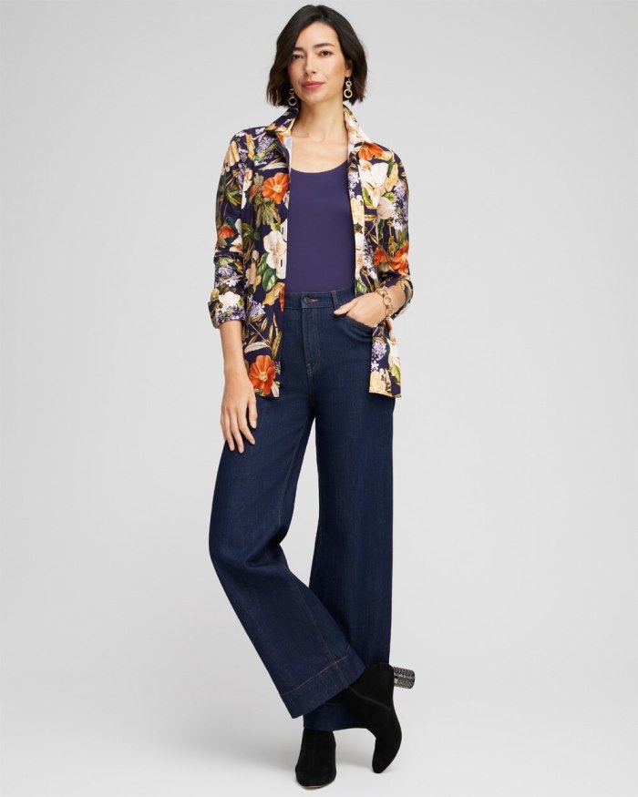 Women's No Iron Stretch Floral Print Shirt - Dewberry