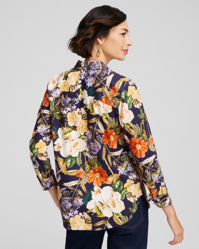 Women's No Iron Stretch Floral Print Shirt - Dewberry