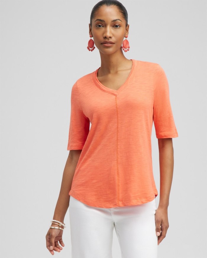 Women's Elbow Sleeve A-line Tee - Nectarine - Click Image to Close