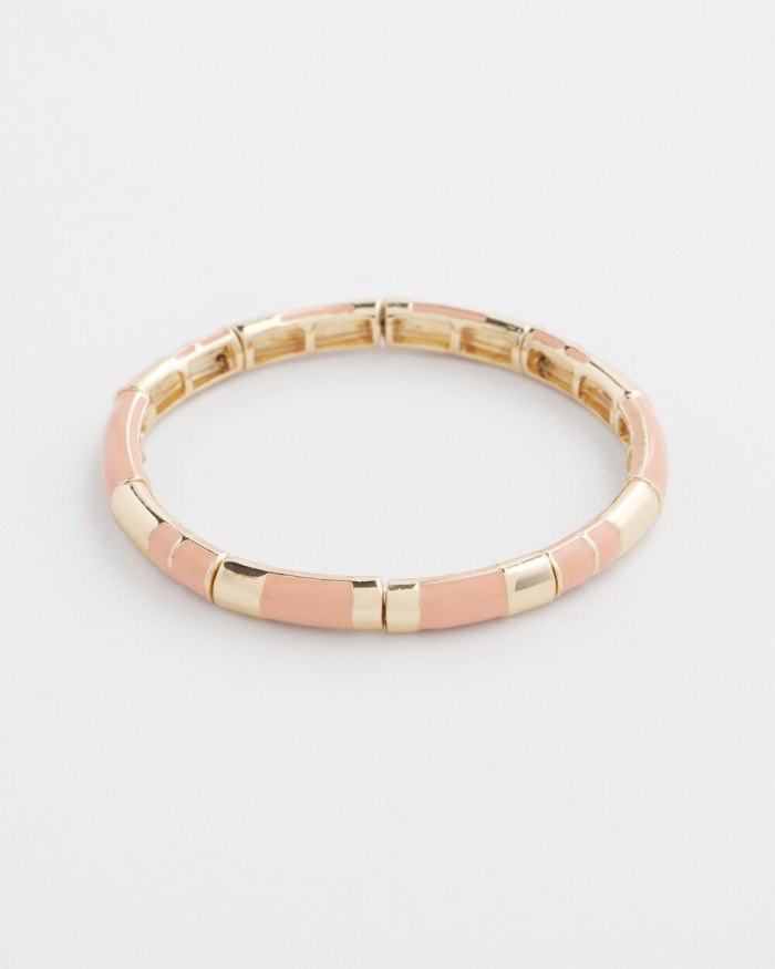 Women's Pink Enamel Stretch Bracelet - Pink Clay