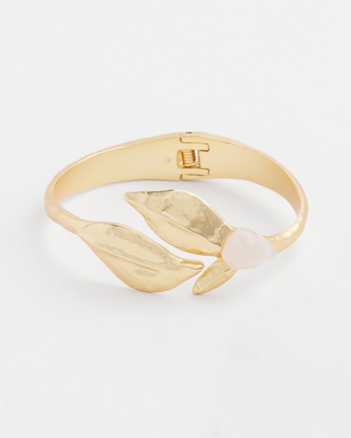 Women's Leaf Hinge Bracelet - Gold - Click Image to Close