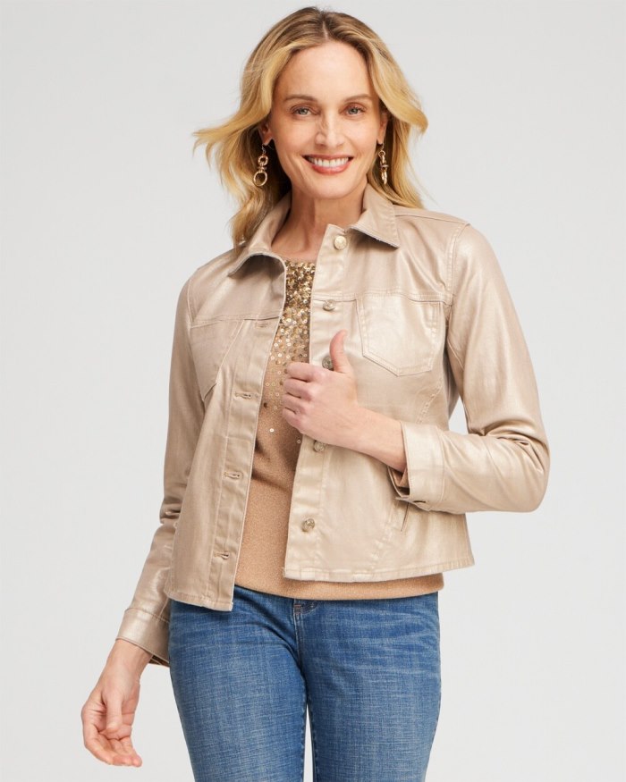 Women's Coated Denim Jacket - Gold