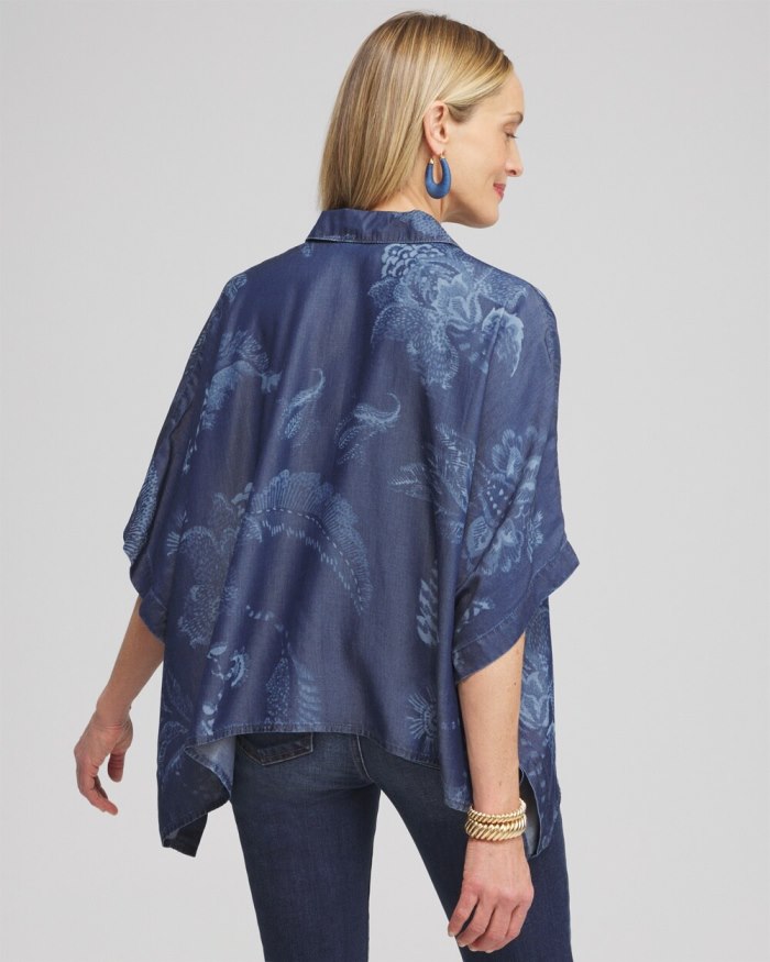 Women's Floral Button Front Poncho - Indigo