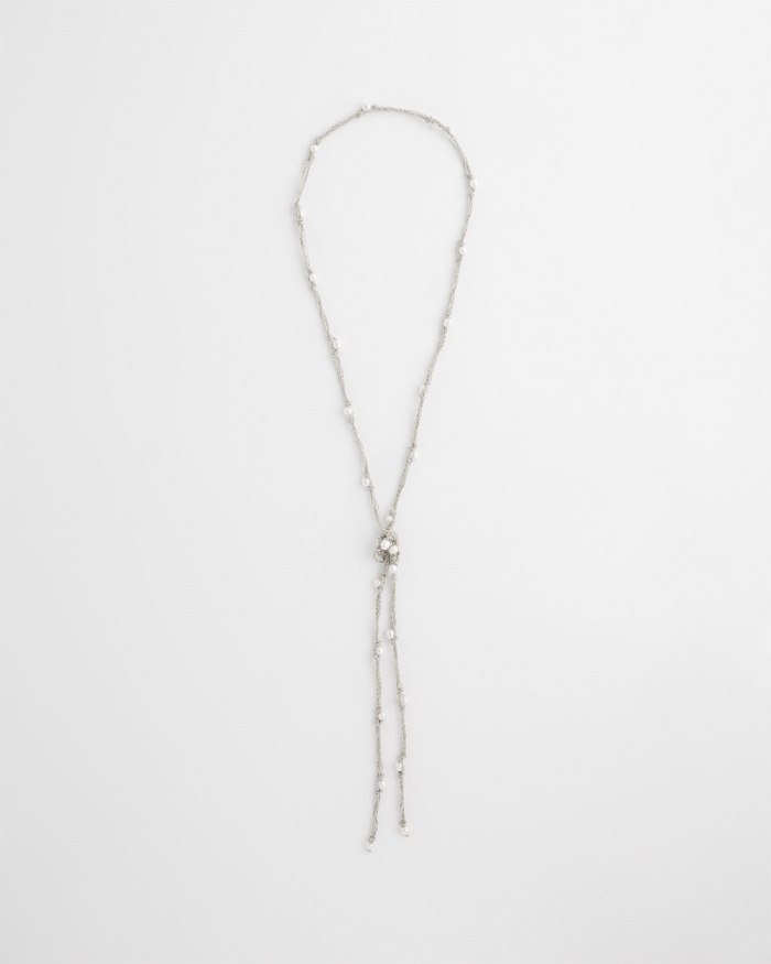 Women's Fresh Water Pearl Lariat Necklace - Silver