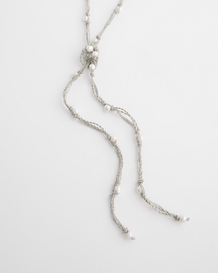 Women's Fresh Water Pearl Lariat Necklace - Silver