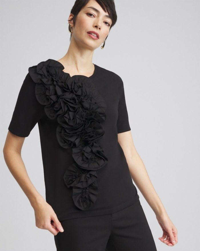 Women's 3D Ruffle Front Tee - Black