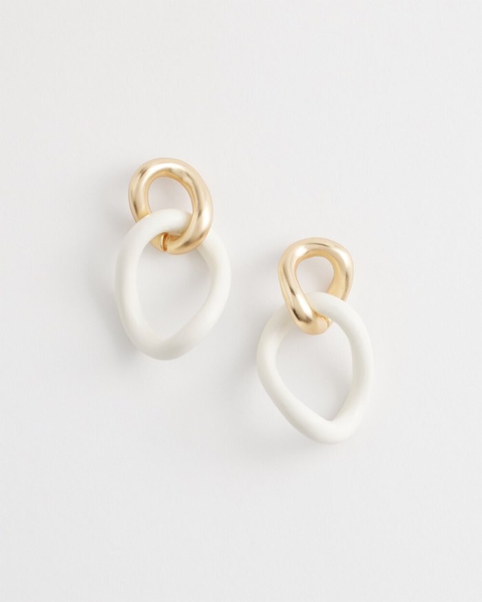 Women's No Droop White Links Earrings - White - Click Image to Close