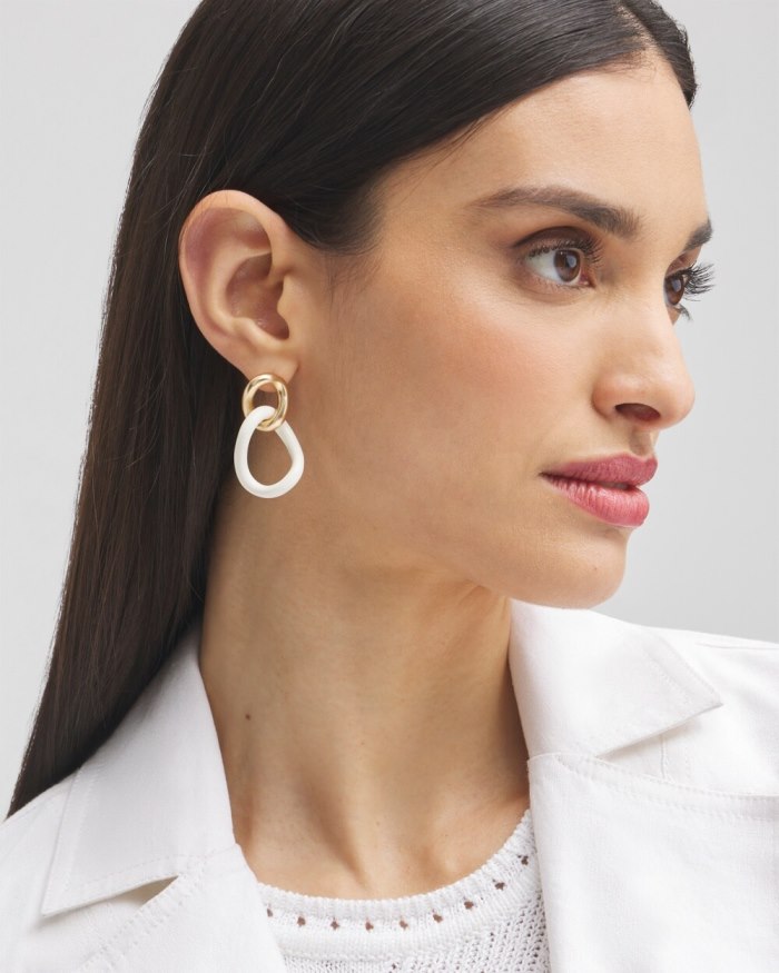 Women's No Droop White Links Earrings - White