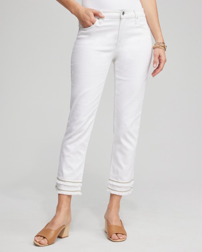 Women's No Stain Girlfriend Embellished Hem Cropped Jeans - Alabaster