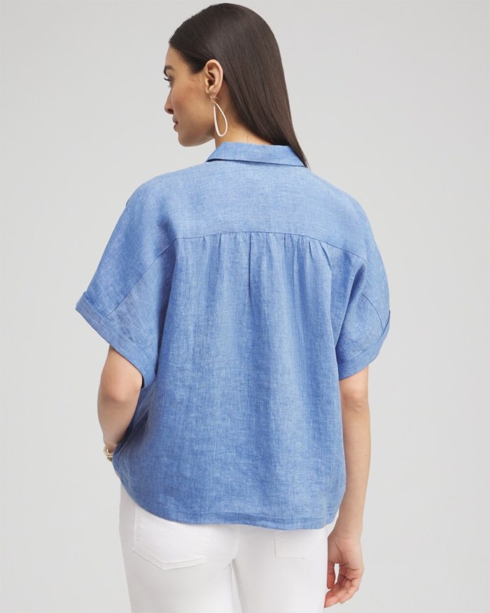 Women's Linen Embroidered Applique Shirt - Indigo