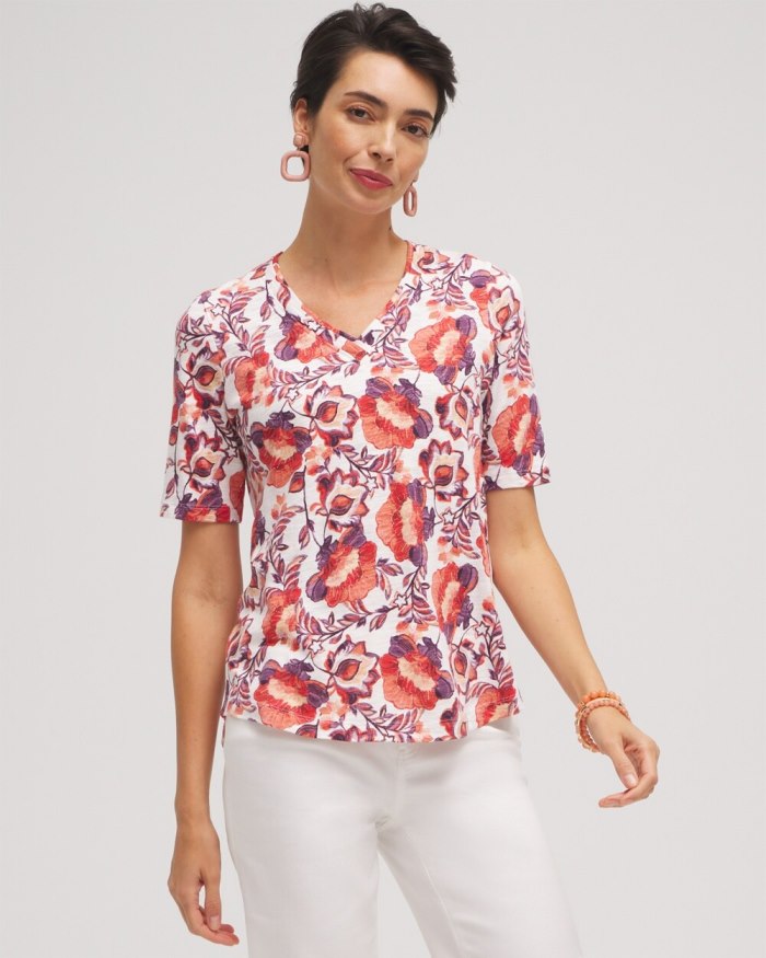 Women's Floral Elbow Sleeve A-line Tee - Alabaster