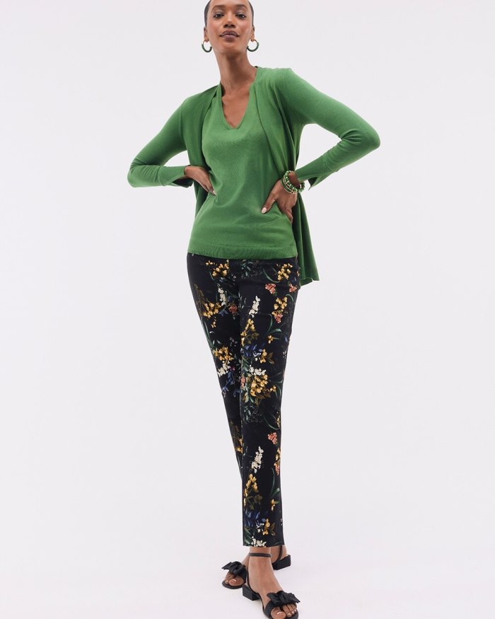 Women's Brigitte Floral Ankle Pants - Black And Green - Click Image to Close