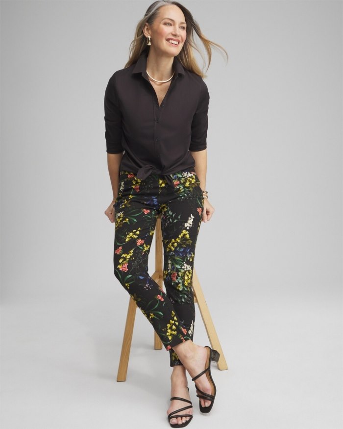 Women's Brigitte Floral Ankle Pants - Black And Green